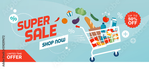 Grocery shopping promotional sale banner photo