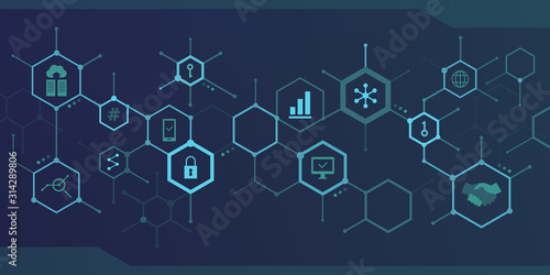 Internet, blockchain and data abstract background