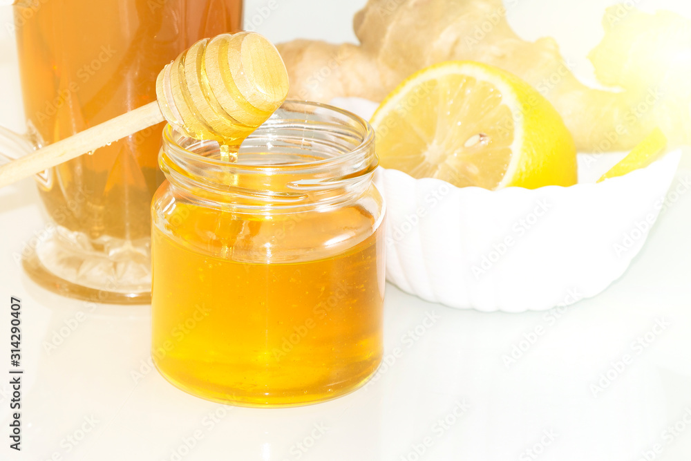Tea with lemon and honey. Honey and ginger. Tea with lemon and honey. Honey and ginger.