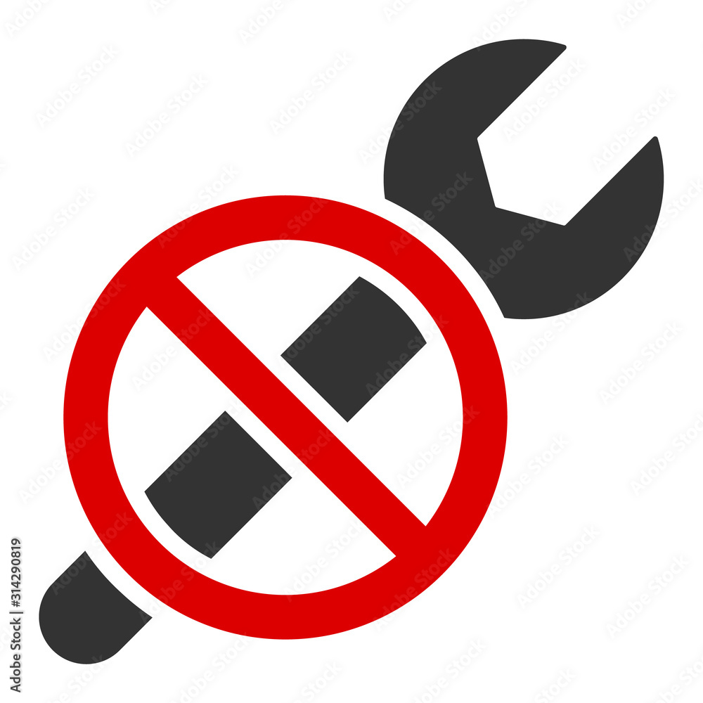 Forbidden repair vector icon. Flat Forbidden repair symbol is isolated on a white background. Forbidden repair vector icon. Flat Forbidden repair symbol is isolated on a white background.