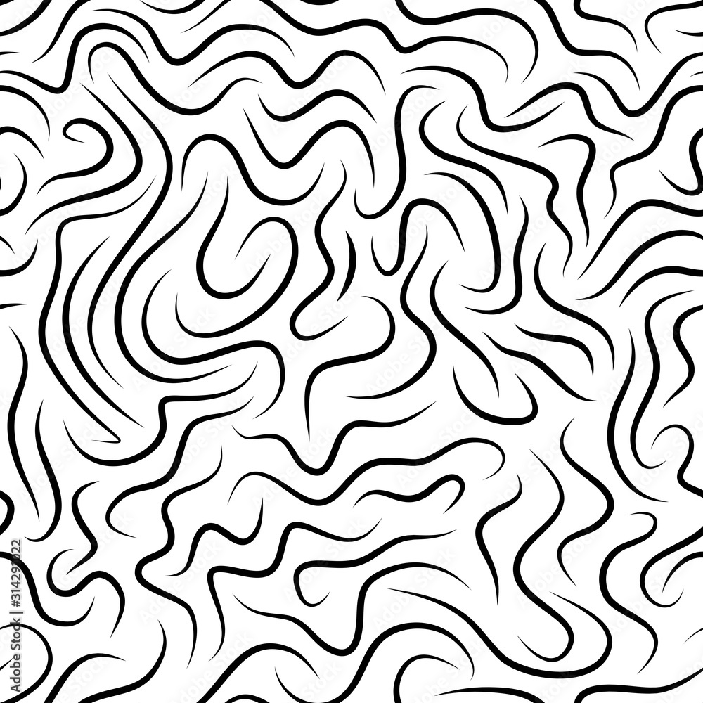 Abstract wavy seamless pattern. Black lines on white isolated background.