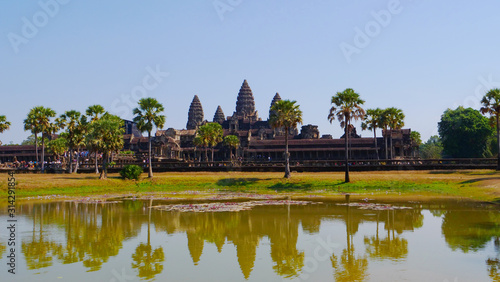 Popular tourist attraction landscape view of ancient temple complex Angkor Wat in Siem Reap, Cambodia © BabyQ