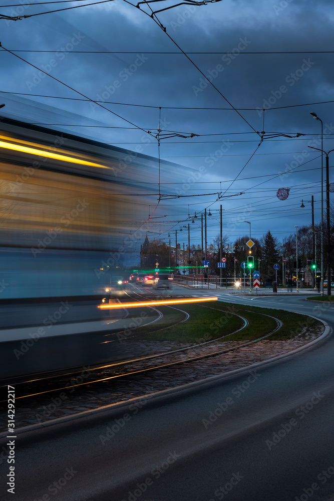Evening traffic in Liepaja city, Latvia.