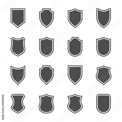 shield icon set Black and white