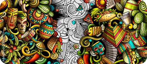 Latin America hand drawn doodle banner. Cartoon detailed flyer. photo