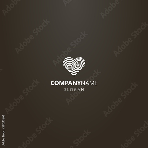 white logo on a black background. simple vector logo of curved wavy lines in the shape of a heart