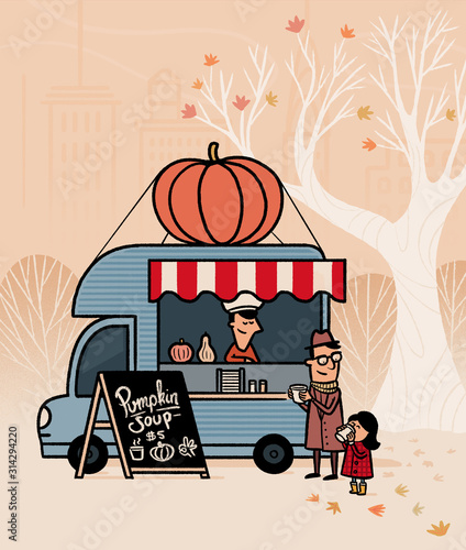 drinking pumpkin soup at the soup foodtruck (ID: 314294220)