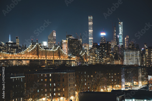 Iconic New York City Skyline Viewed at Night in Long Island City