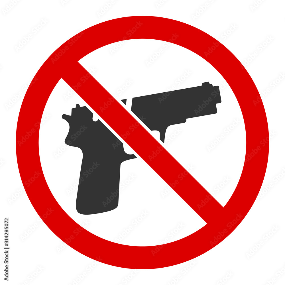 No guns vector icon. Flat No guns symbol is isolated on a white background. No guns vector icon. Flat No guns symbol is isolated on a white background.