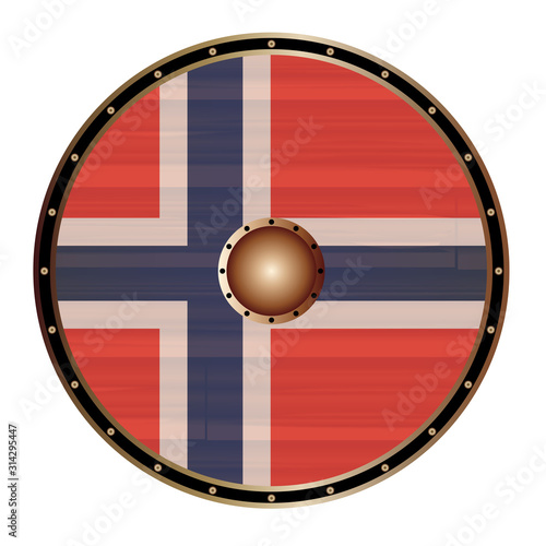 Round Viking Shield With Norwegian Flag
