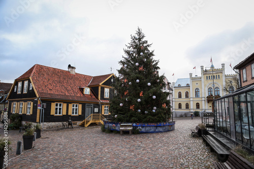 Beautiful central Christmass tree infront of government building in Goldingen.