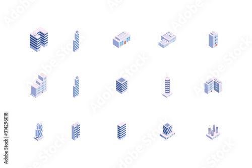 Isolated isometric white city buildings set vector design