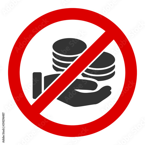 No pay coins vector icon. Flat No pay coins symbol is isolated on a white background.
