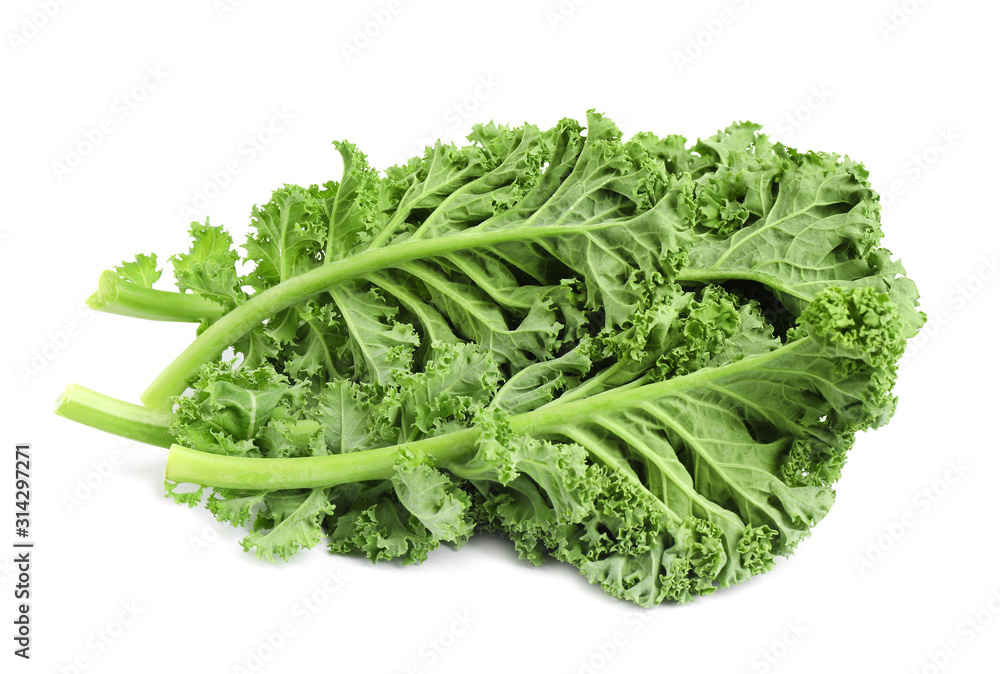 Fresh green kale leaves isolated on white Fresh green kale leaves isolated on white