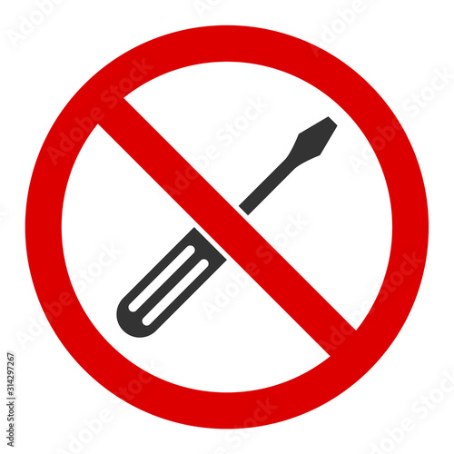 No screwdriver tuning vector icon. Flat No screwdriver tuning symbol is isolated on a white background.