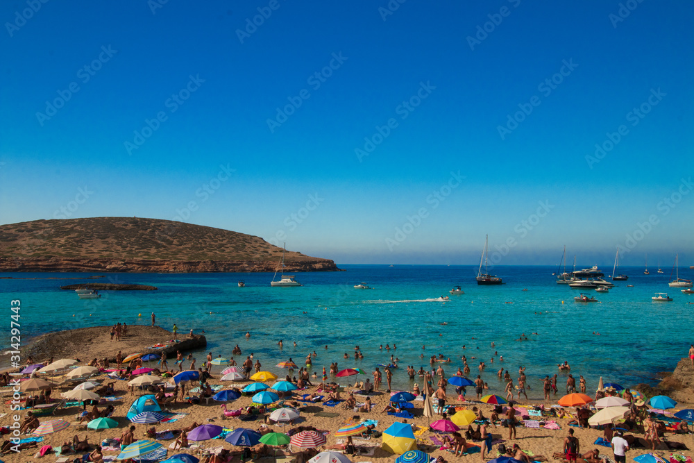 view of mediterranean sea and beach-cala comta-ibiza