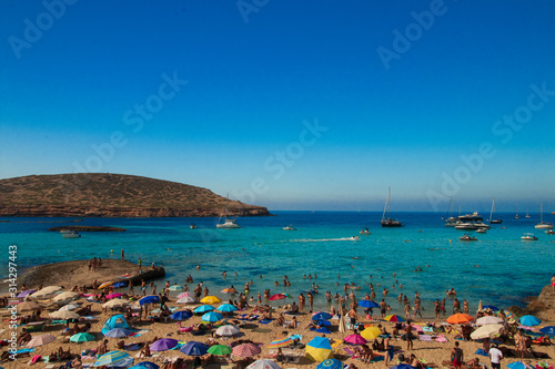 view of mediterranean sea and beach-cala comta-ibiza