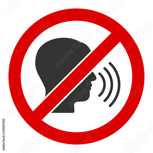 No speaking vector icon. Flat No speaking symbol is isolated on a white background.