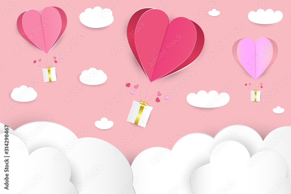 EPS 10 vector. Balloons in a shape of paper cut heart. Valentines day concept.