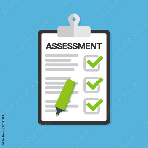 Clipboard checklist with assessment. Vector illustration.