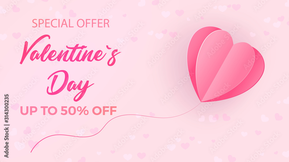 Pink paper elements in the shape of a heart flying on a pink background. Symbols of love for happy women, mother s day, valentines day, birthday greeting card design.