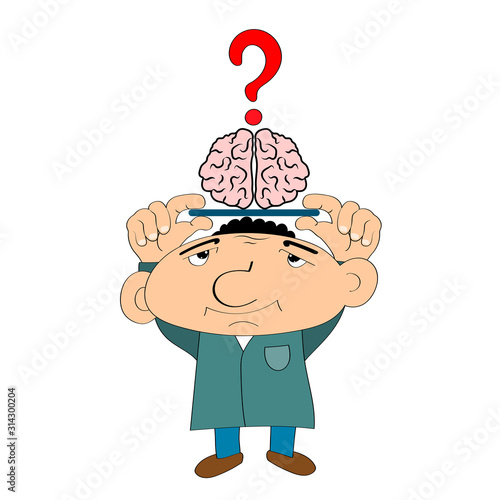 Illustration Cartoon Man with Brain on Tray photo