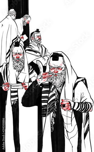Cuadro en lienzo Group of orthodox rabbis with ceremonial subjects
