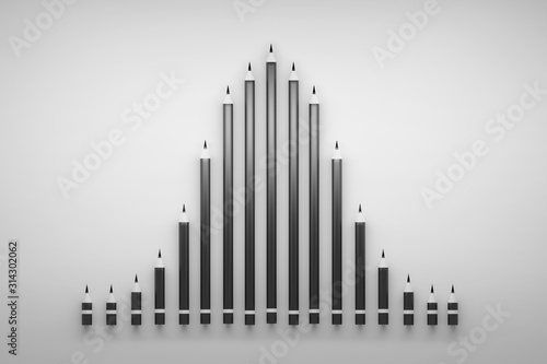 Concept illustration with Gaussian chart made of black carbon pencils