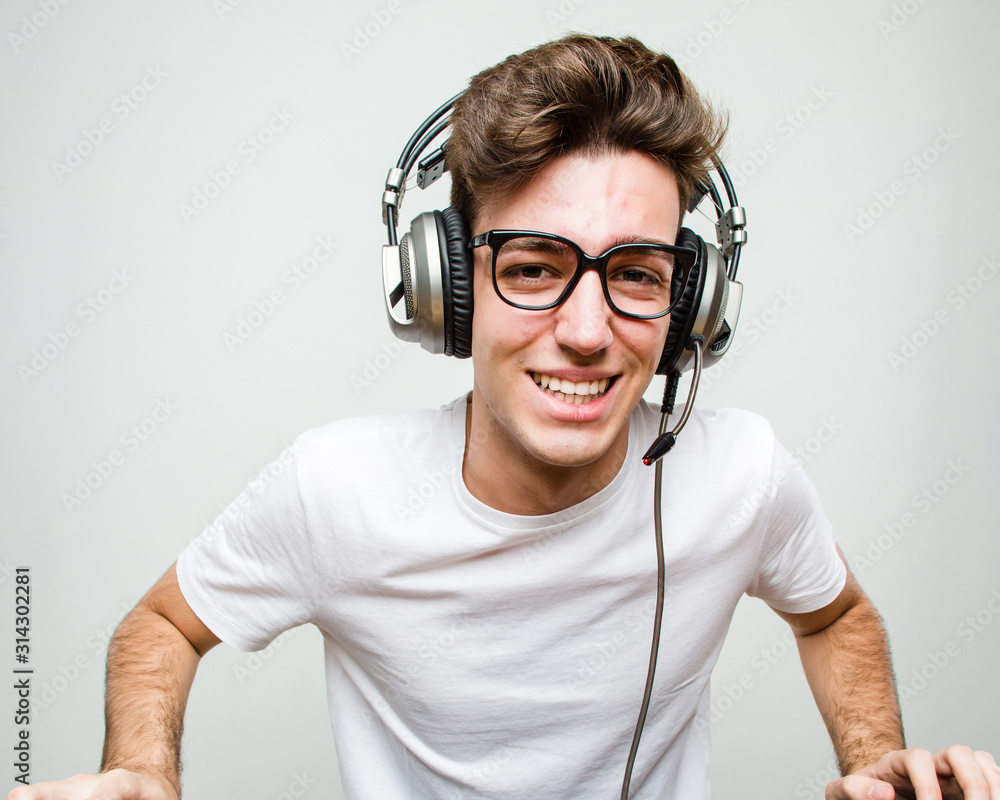 Teenager caucasian man playing computer games Teenager caucasian man playing computer games