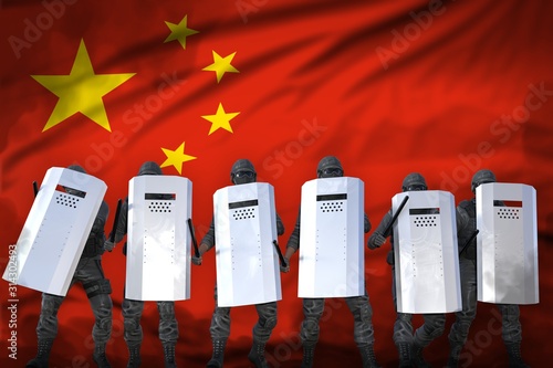 Photography China protest stopping concept, police officers protecting peaceful people again