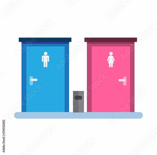 man and woman toilet door sign, icon, male and female gender symbol in public bathroom flat illustration vector isolated in white background
