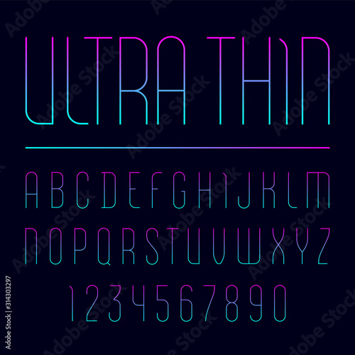 Font from ultra thin line, trendy simple alphabet sans serif, modern condensed letters and numbers