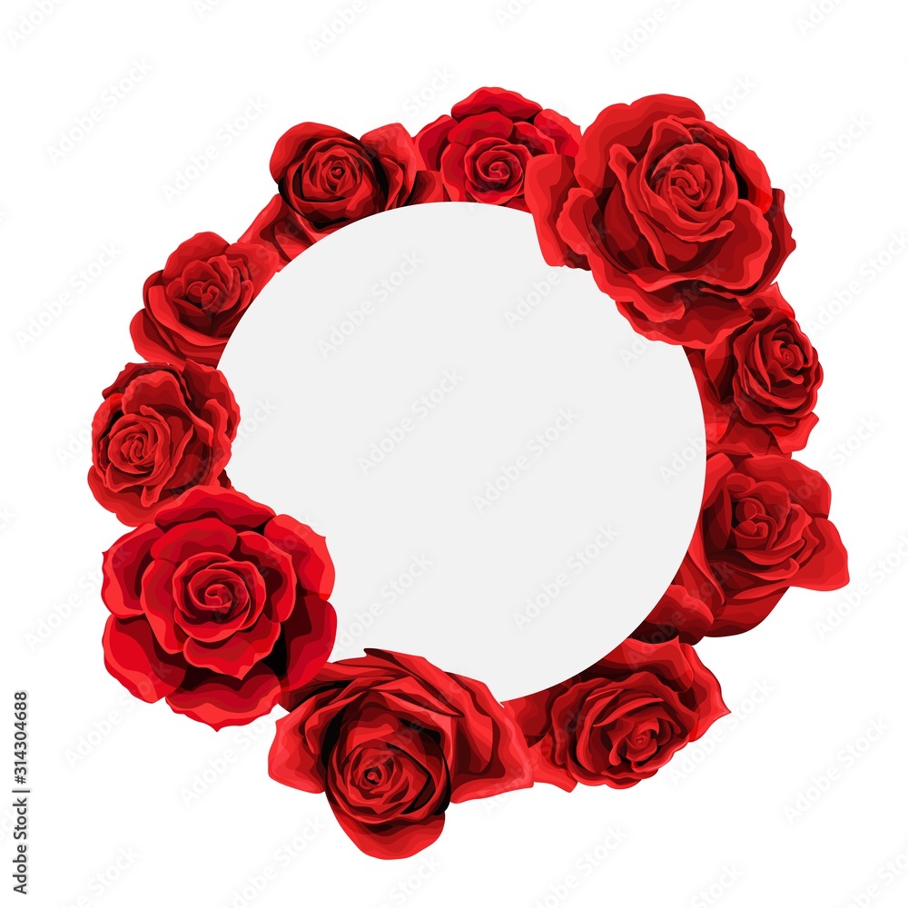 Valentines day Red rose flowers circle frame design element vector