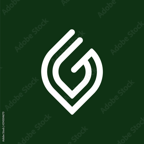 Initial letter G logo template with leaf line art symbol in flat design monogram illustration