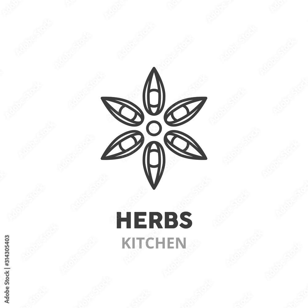 Star anise thin line icon. Kitchen herbs symbol, vector illustration, isolated on white background. . Star anise thin line icon. Kitchen herbs symbol, vector illustration, isolated on white background. .