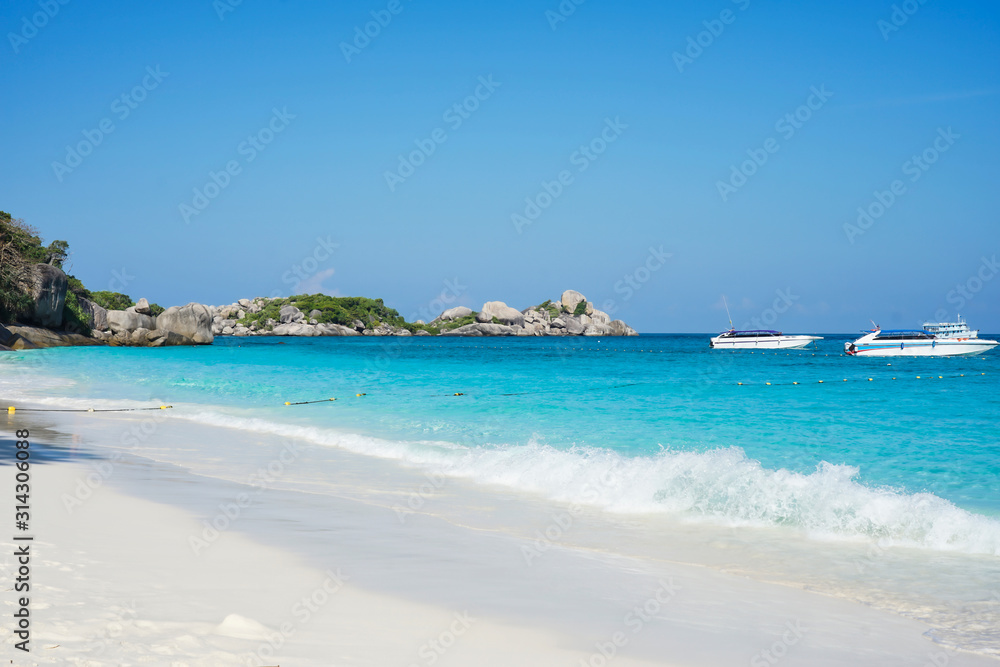 Blue sky and white beach at Similan Islands National Park, Phang Nga Province, Thailand, Asia.