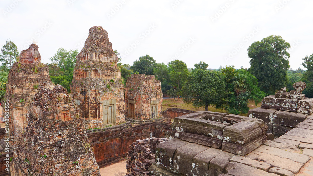 Landscape view at Ancient buddhist khmer temple architecture ruin of Pre Rup in Angkor Wat complex, Siem Reap Cambodia.