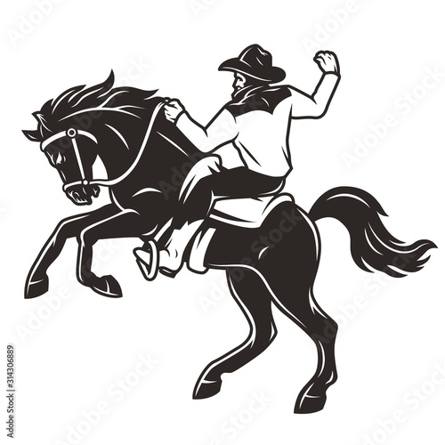 Rider in cowboy hat riding horse
