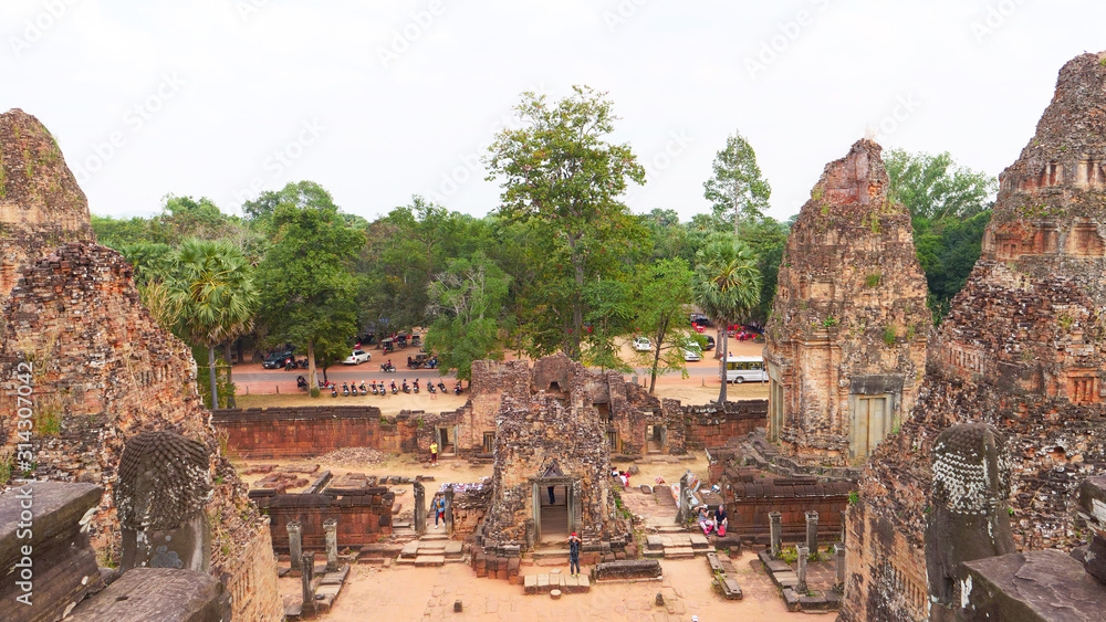 Landscape view at Ancient buddhist khmer temple architecture ruin of Pre Rup in Angkor Wat complex, Siem Reap Cambodia.