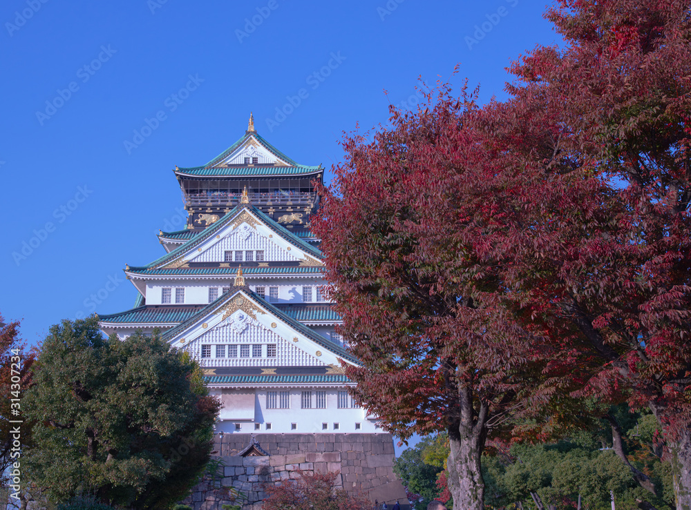 紅葉と大阪城 - 日本の風景 紅葉と大阪城 - 日本の風景