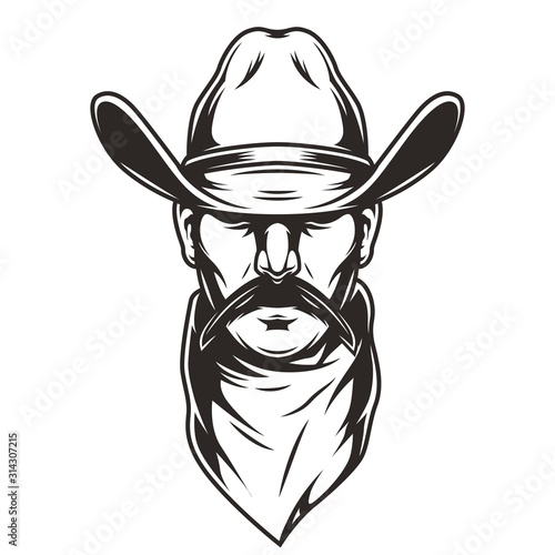 Man head in cowboy hat concept