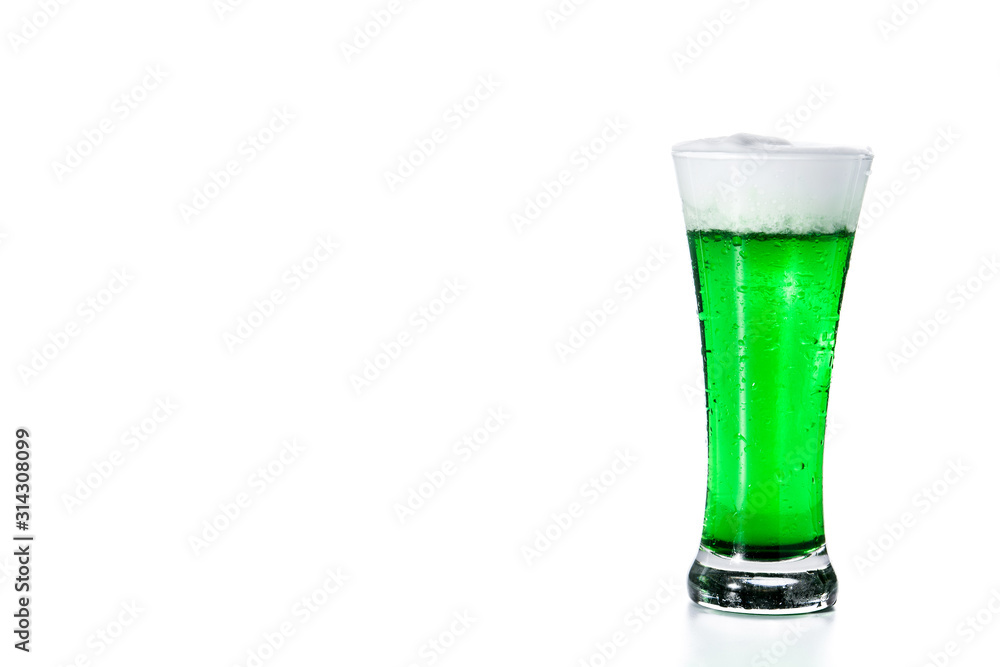 Traditional St Patrick's Day green beer isolated on white background. Copy space Traditional St Patrick's Day green beer isolated on white background. Copy space