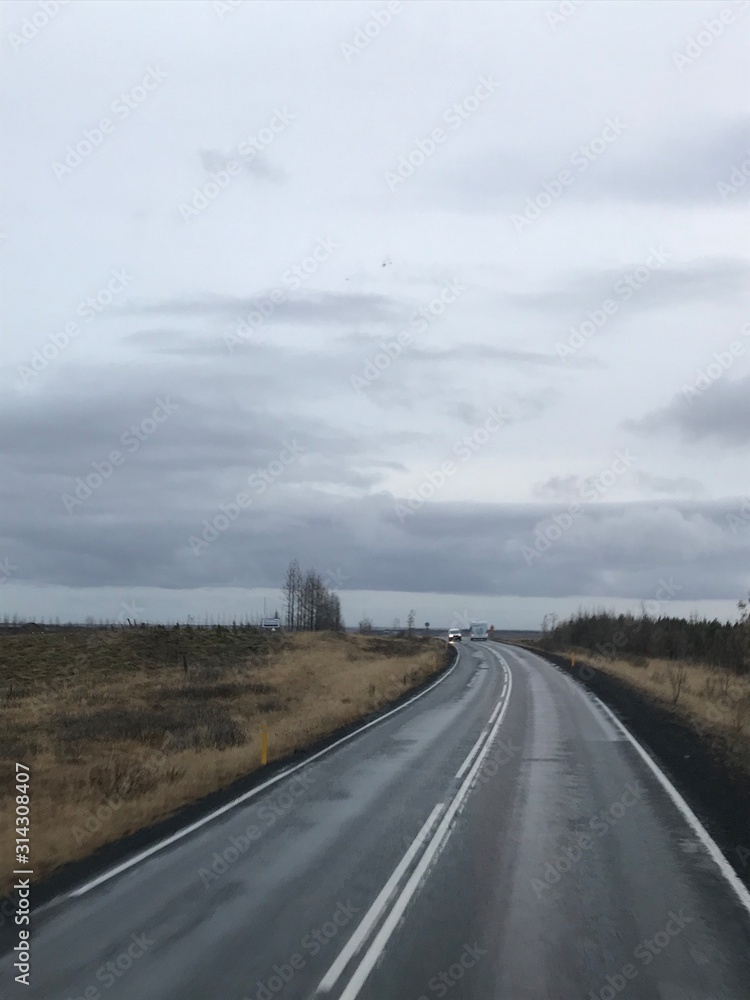 Lonely street in no man's land of Iceland along the Golden Circle Route ...