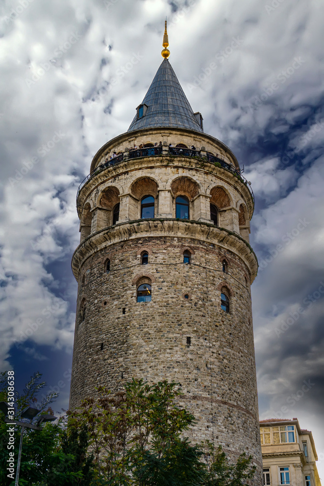 Medieval stone Galata tower in Istanbul, Turkey
