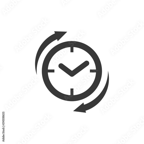 Restore Clock glyph icon. Image style is a flat icon symbol inside a circle. Clock inside recycle arrows. Stock vector illustration isolated on white background.