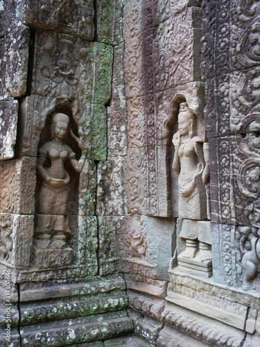 Stone rock carving art at Ta Som temple in Angkor Wat complex  Siem Reap Cambodia.