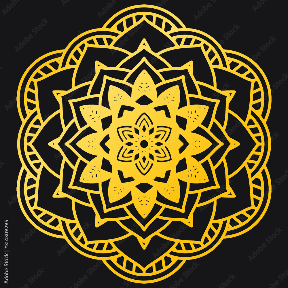Abstract Petals Leaf Mandala Gold Line On Black Background. Vector Illustration Abstract Petals Leaf Mandala Gold Line On Black Background. Vector Illustration