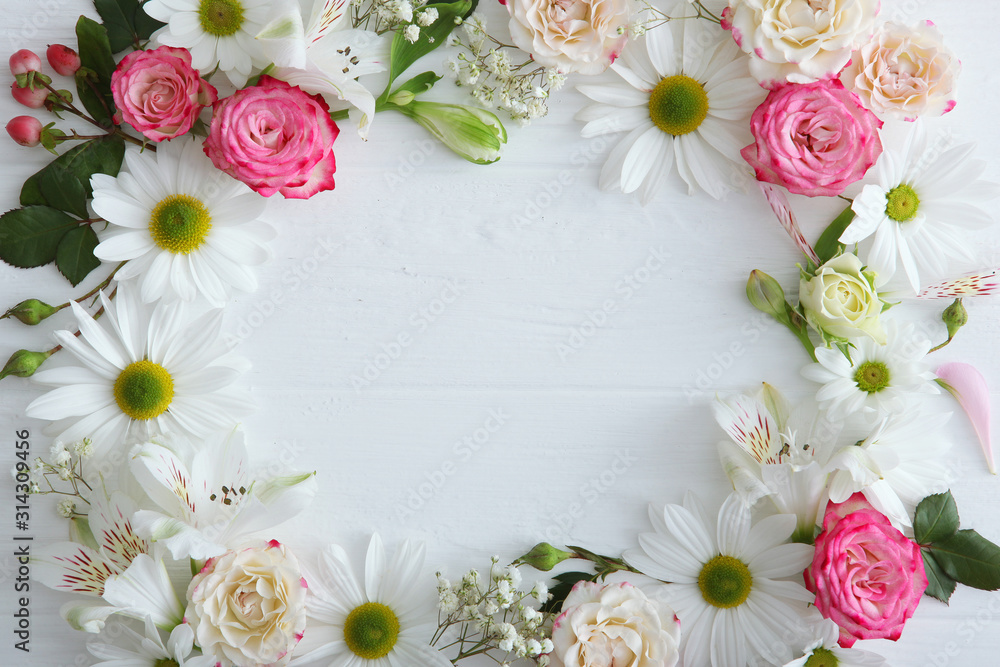 Beautiful floral arrangement with a place to insert text top view. Beautiful floral arrangement with a place to insert text top view.