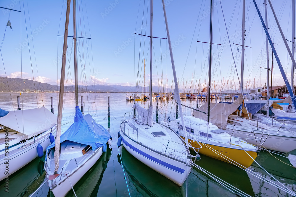Moored yachts on Bodensee