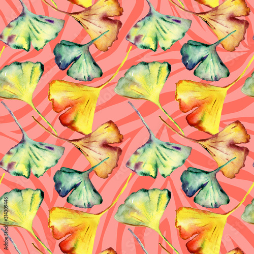 Ginkgo Biloba leaf fashion print. Seamless Pattern